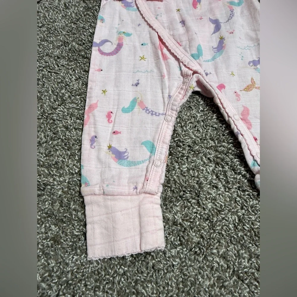 Mud Pie Baby Girl Pink Mermaid Snap Up Jumpsuit Size 0-3 Months